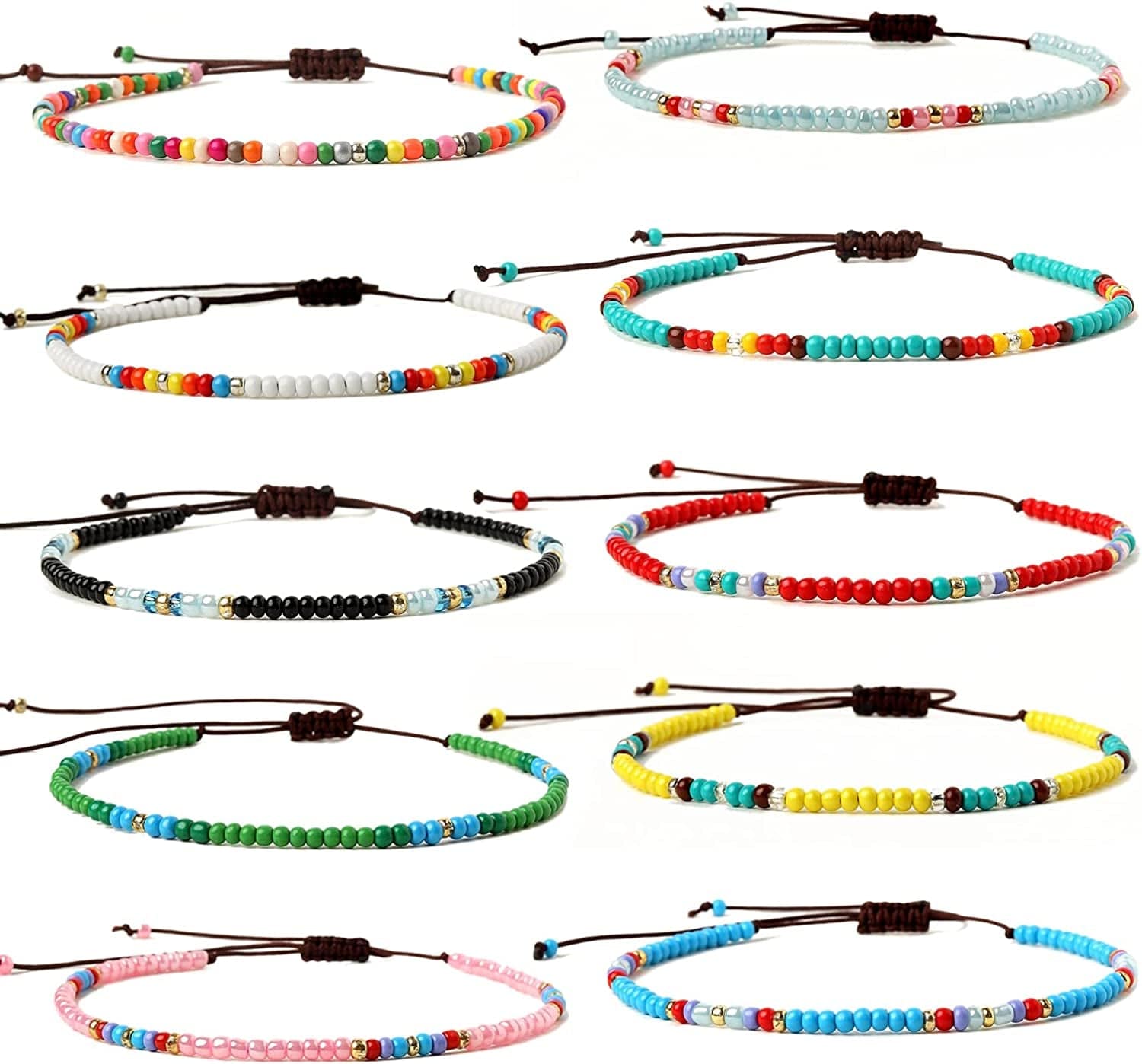 XIJIN 8Pcs Handmade Beaded Anklets for Women Girls Boho Colorful Beads Ankle Bracelets Adjustable Foot Anklet Set Apparel & Accessories > Jewelry > Anklets XIJIN A-1