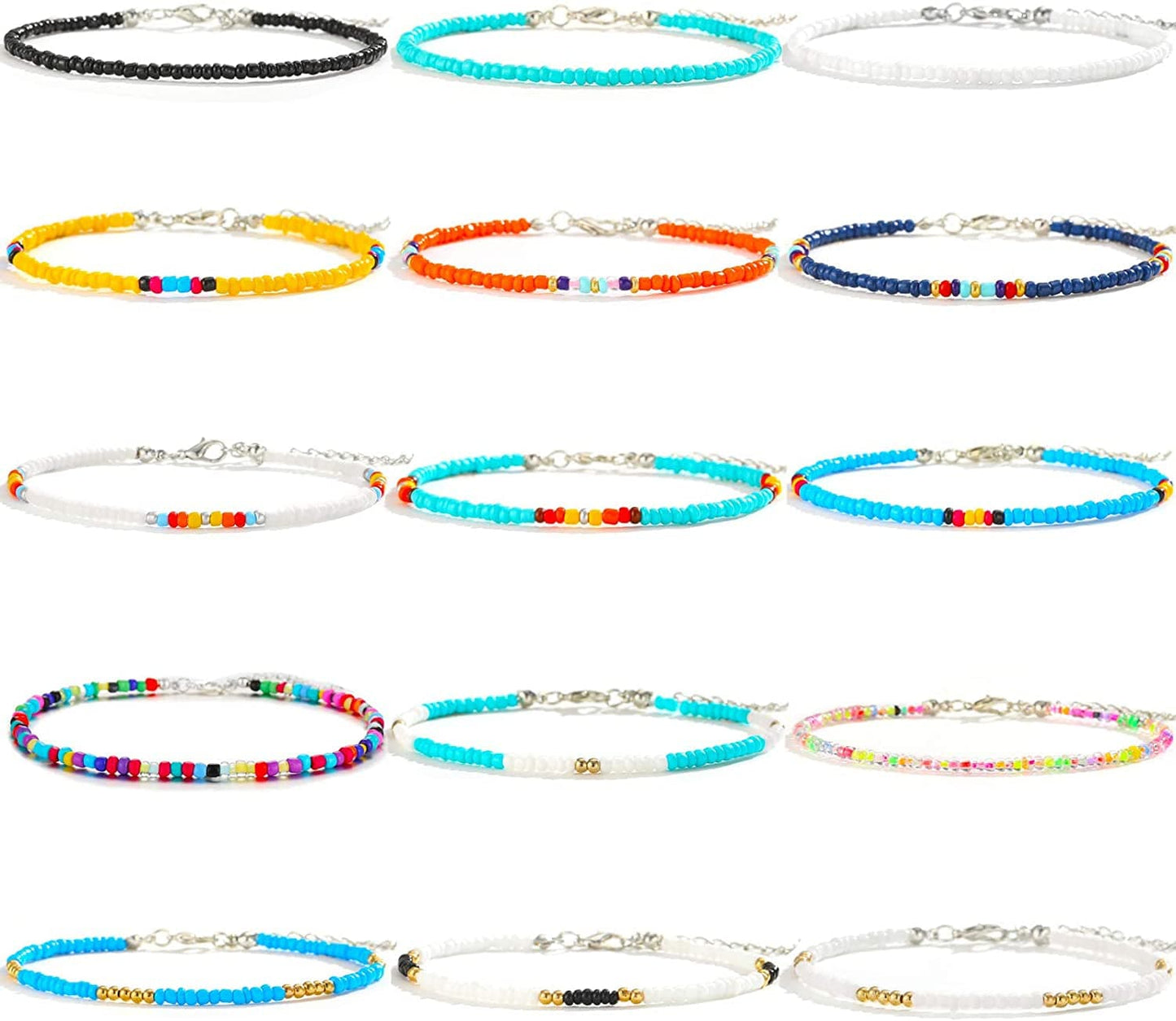 XIJIN 8Pcs Handmade Beaded Anklets for Women Girls Boho Colorful Beads Ankle Bracelets Adjustable Foot Anklet Set Apparel & Accessories > Jewelry > Anklets XIJIN F