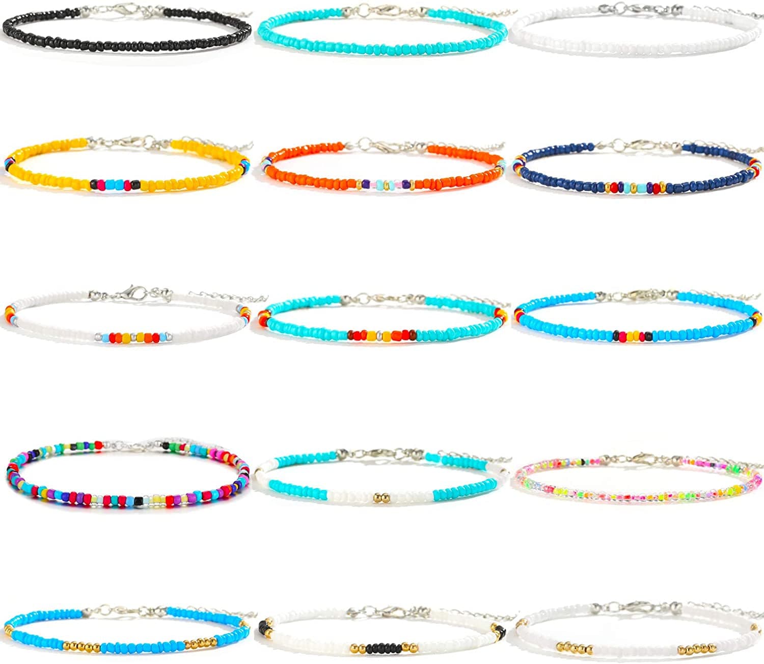 XIJIN 8Pcs Handmade Beaded Anklets for Women Girls Boho Colorful Beads Ankle Bracelets Adjustable Foot Anklet Set Apparel & Accessories > Jewelry > Anklets XIJIN F