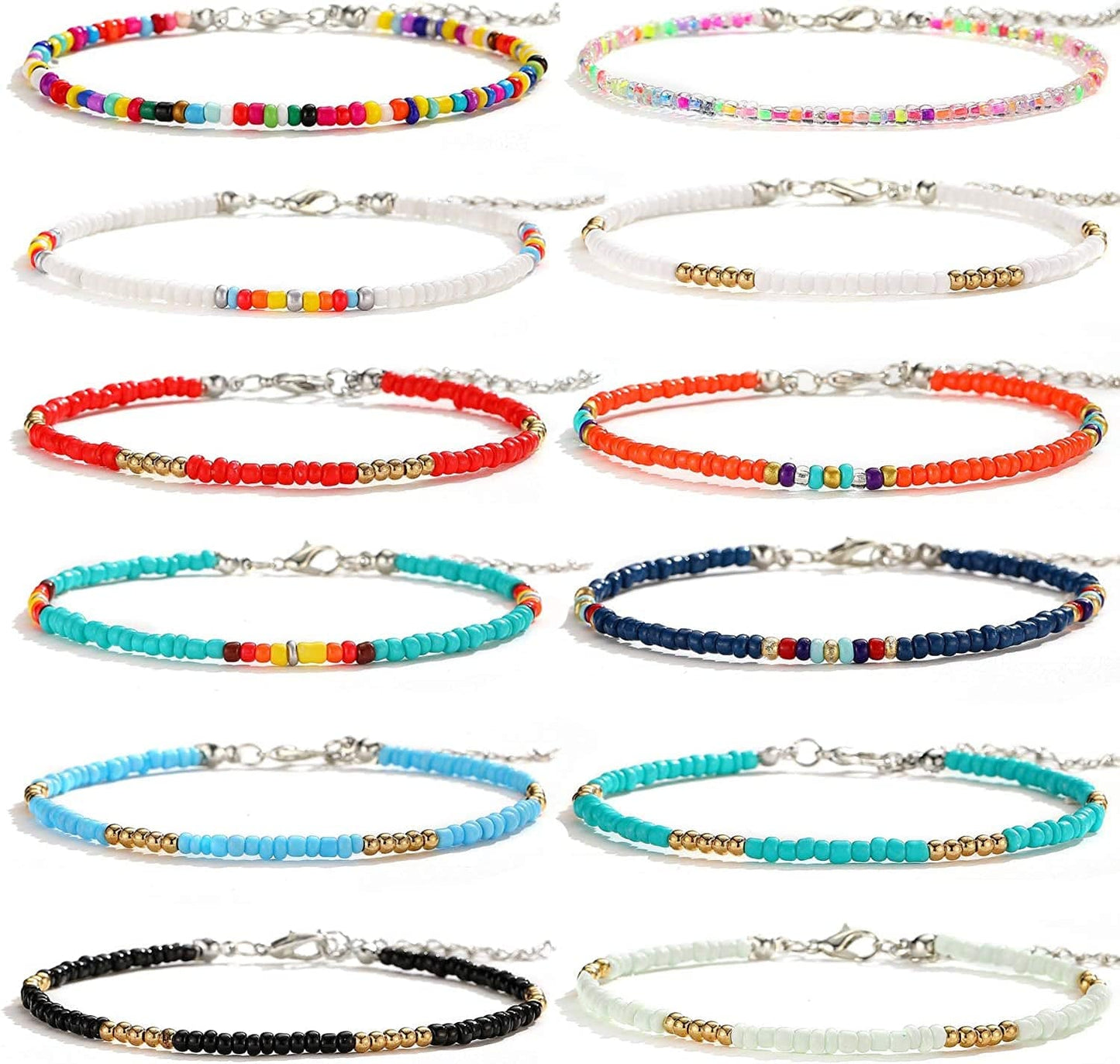 XIJIN 8Pcs Handmade Beaded Anklets for Women Girls Boho Colorful Beads Ankle Bracelets Adjustable Foot Anklet Set Apparel & Accessories > Jewelry > Anklets XIJIN C