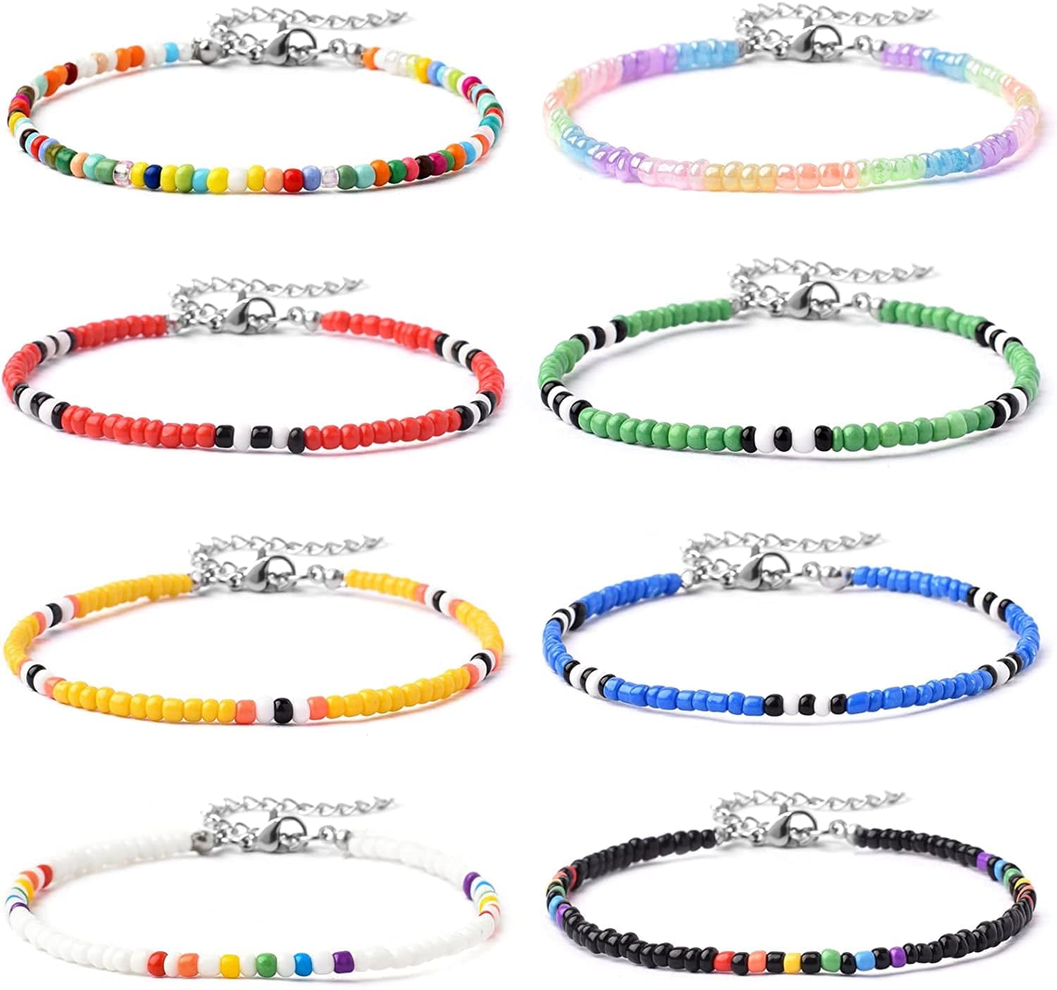 XIJIN 8Pcs Handmade Beaded Anklets for Women Girls Boho Colorful Beads Ankle Bracelets Adjustable Foot Anklet Set Apparel & Accessories > Jewelry > Anklets XIJIN H