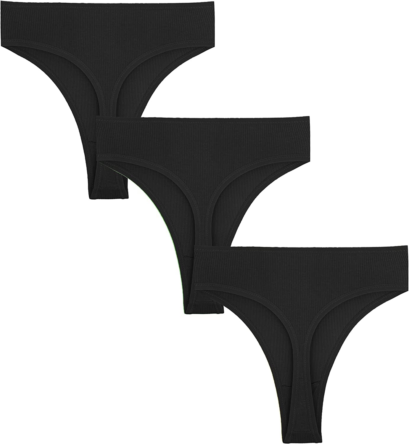 Xlndsoea Women'S High Waisted Ribbed Cotton Thongs Stretchy Sport Panties High Cut Breathable Underwear 6-Pack 3 Black / Large