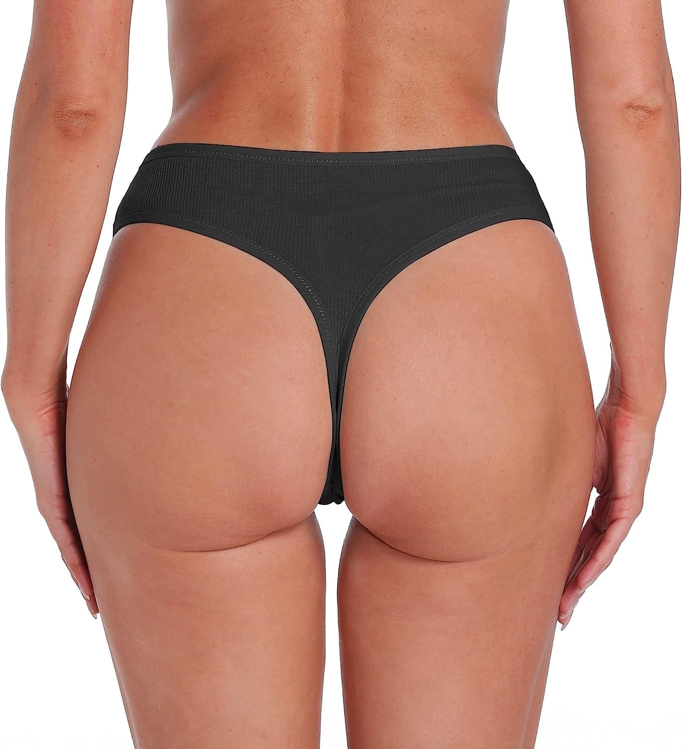 Xlndsoea Women'S High Waisted Ribbed Cotton Thongs Stretchy Sport Panties High Cut Breathable Underwear 6-Pack