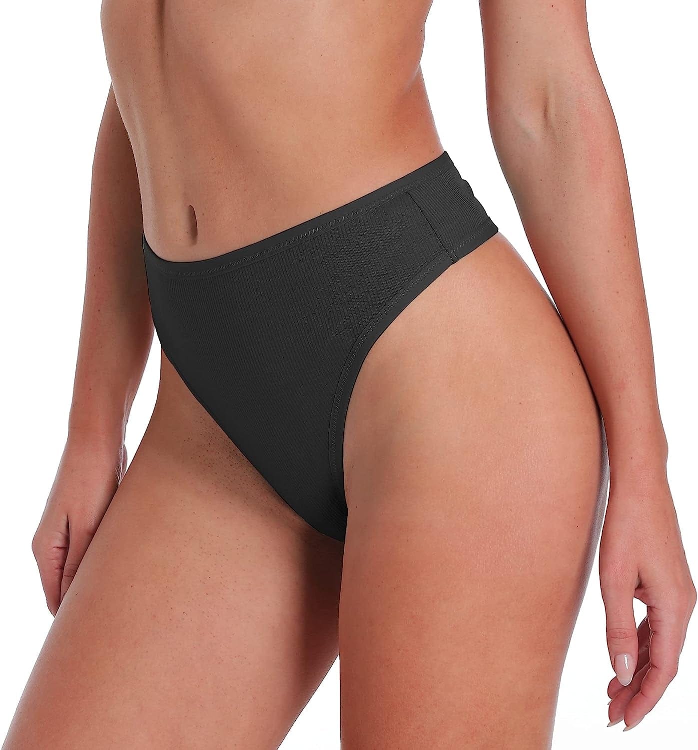 Xlndsoea Women'S High Waisted Ribbed Cotton Thongs Stretchy Sport Panties High Cut Breathable Underwear 6-Pack