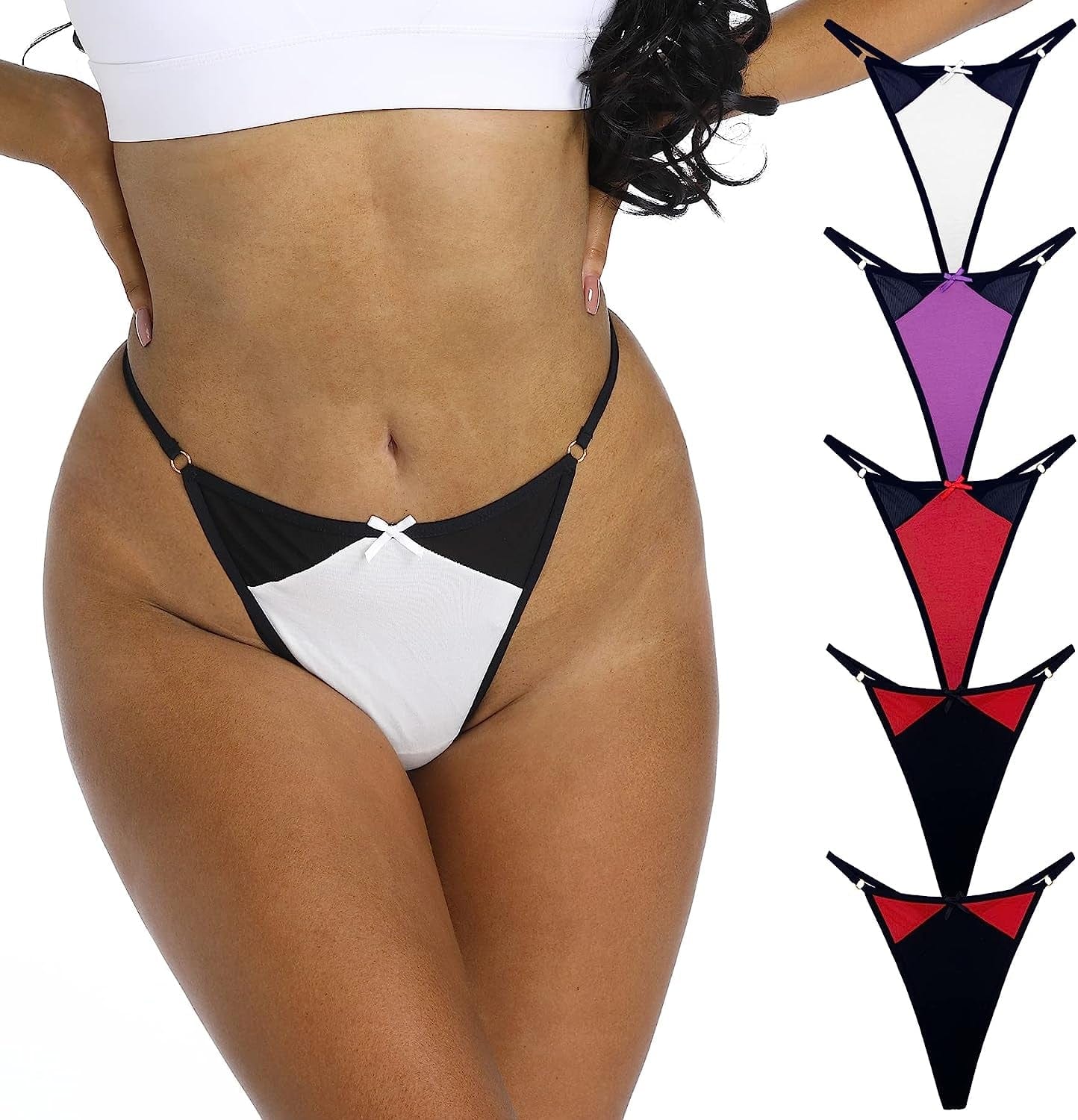 Xlndsoea Women'S Sexy Hollowed Out G-Strings Low Waisted Cotton Thong Panties Soft Exotic Underwear Multi Packs 5 Pcs Cotton G-strings-mid Waist / Small