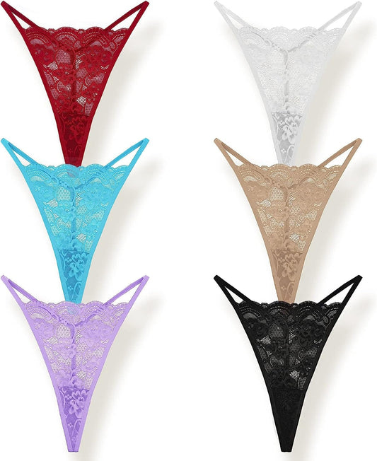 Xlndsoea Women'S Sexy Hollowed Out G-Strings Low Waisted Cotton Thong Panties Soft Exotic Underwear Multi Packs 6 Pcs Lace G-strings-b / Small