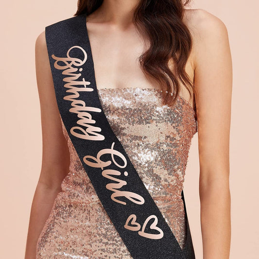 Xo, Fetti Birthday Girl Sash - Black Glitter + Rose Gold Foil | Birthday Party Decorations - 16Th, 21St, 30Th, 40Th, 50Th, Birthday Queen Apparel & Accessories > Clothing Accessories > Sashes xo, Fetti