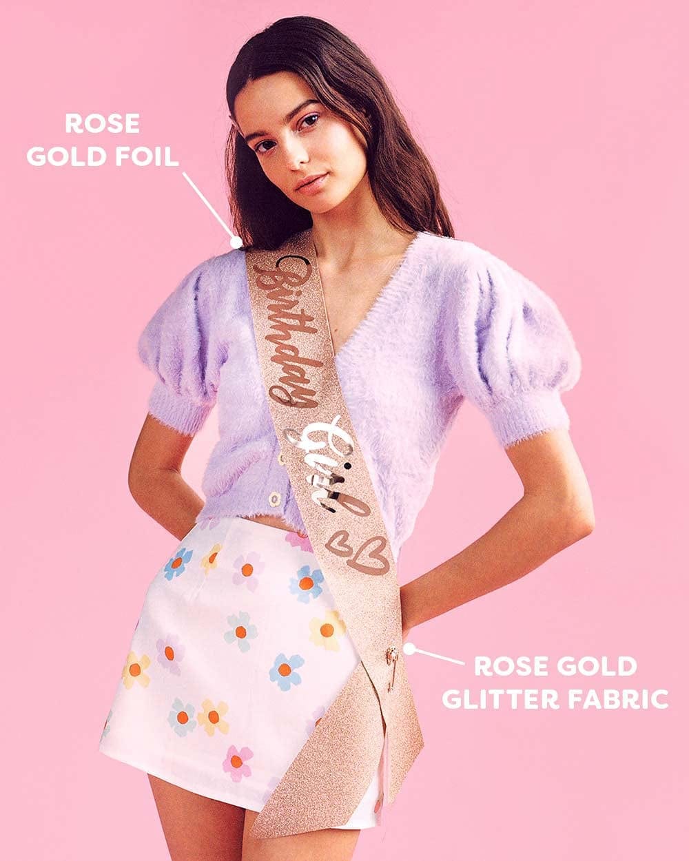 Xo, Fetti Birthday Girl Sash - Rose Gold Glitter + Foil | Birthday Party Decorations - 16Th, 21St, 30Th, 40Th, 50Th, Birthday Queen Apparel & Accessories > Clothing Accessories > Sashes xo, Fetti