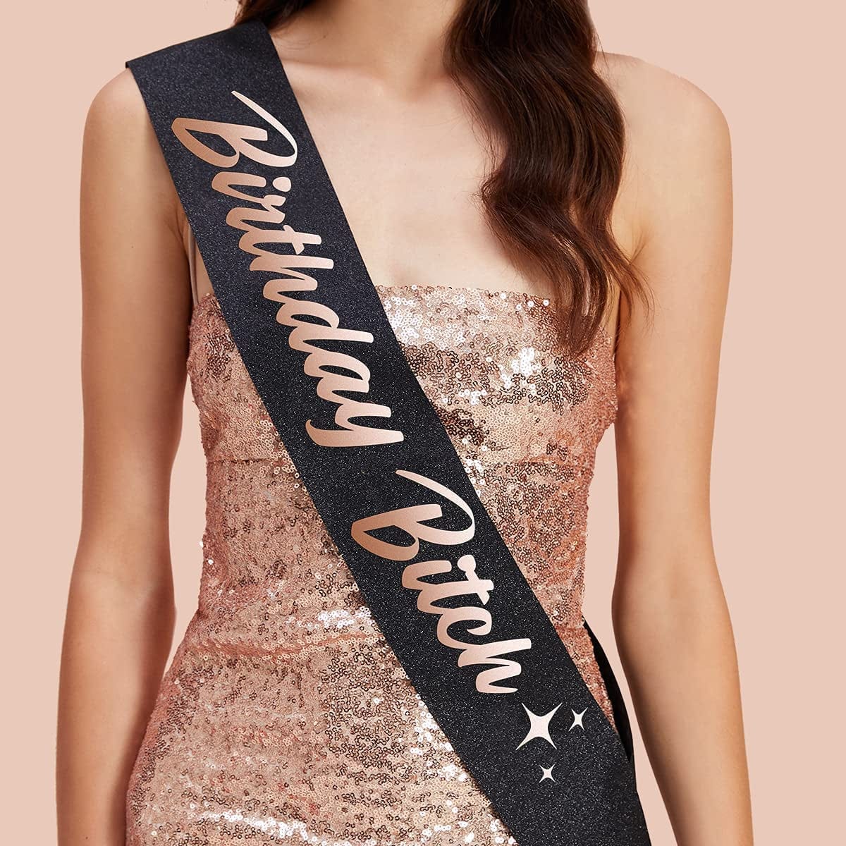 Xo, Fetti Birthday Sash for Women - Black Glitter + Rose Gold Foil | Birthday Decorations - 21St, 30Th, Birthday Girl Apparel & Accessories > Clothing Accessories > Sashes xo, Fetti