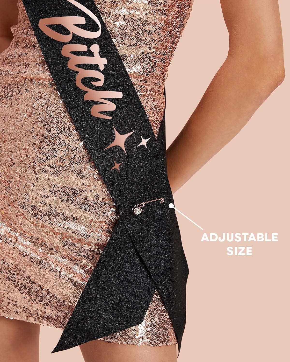 Xo, Fetti Birthday Sash for Women - Black Glitter + Rose Gold Foil | Birthday Decorations - 21St, 30Th, Birthday Girl Apparel & Accessories > Clothing Accessories > Sashes xo, Fetti