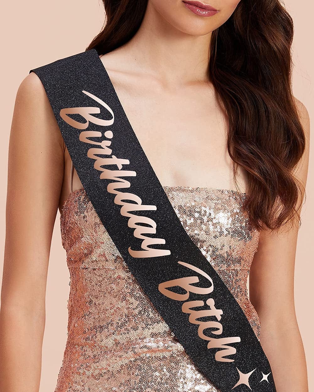 Xo, Fetti Birthday Sash for Women - Black Glitter + Rose Gold Foil | Birthday Decorations - 21St, 30Th, Birthday Girl Apparel & Accessories > Clothing Accessories > Sashes xo, Fetti