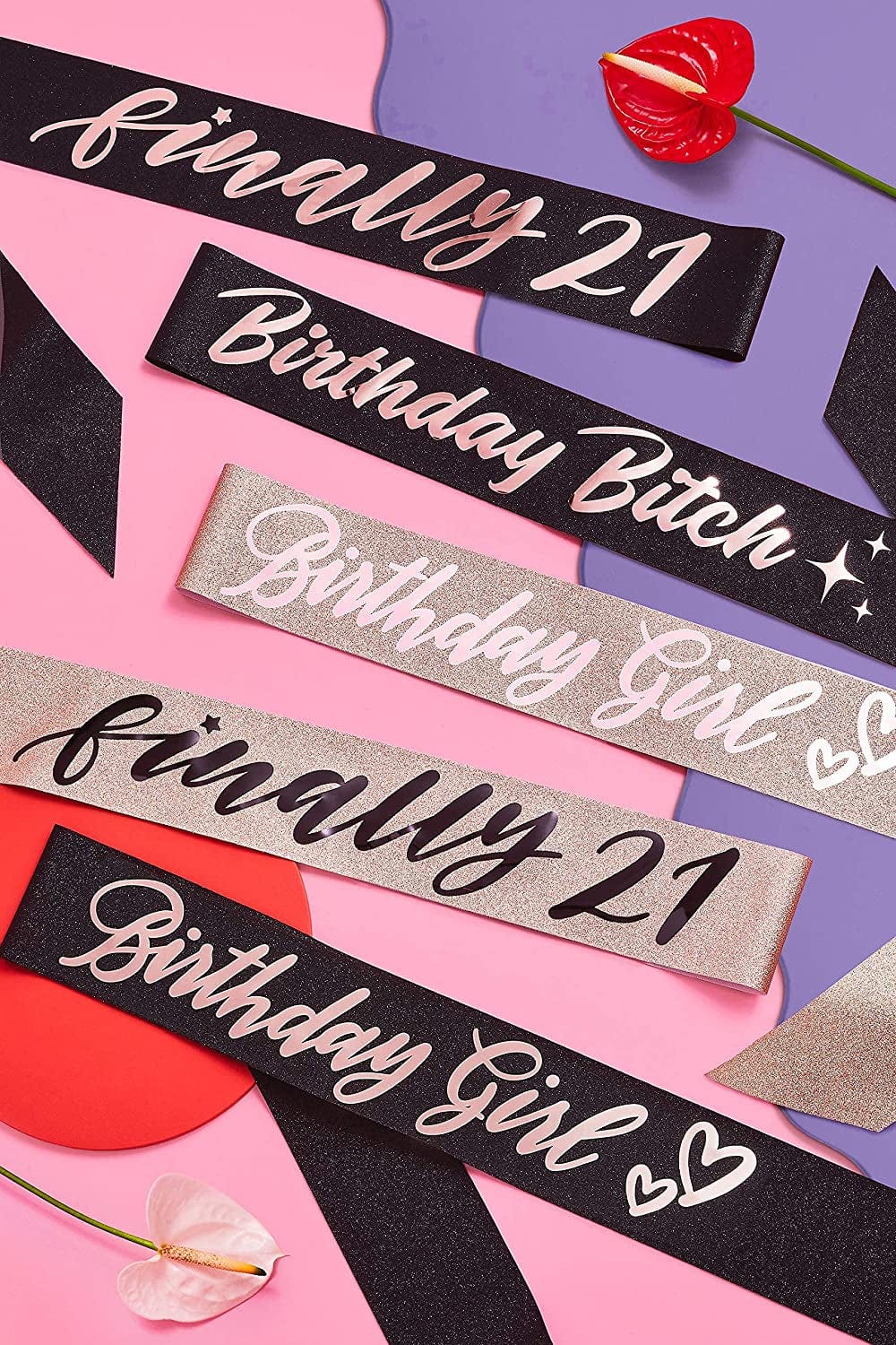 Xo, Fetti Birthday Sash for Women - Black Glitter + Rose Gold Foil | Birthday Decorations - 21St, 30Th, Birthday Girl Apparel & Accessories > Clothing Accessories > Sashes xo, Fetti