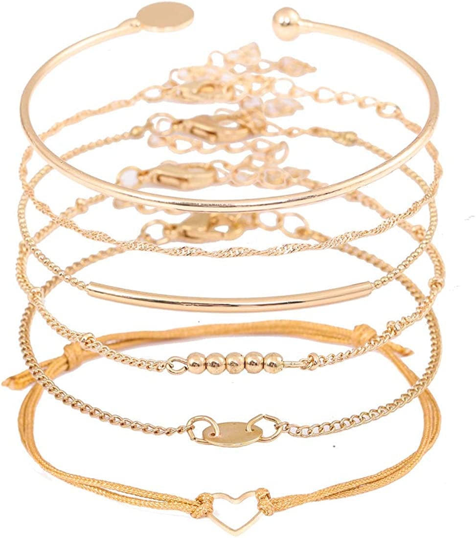 XOCARTIGE Layered Bracelet Set Assorted Beaded Bracelet Multiple Stackable Wrap Bangle Jewelry Adjustable Apparel & Accessories > Jewelry > Bracelets XOCARTIGE Gold