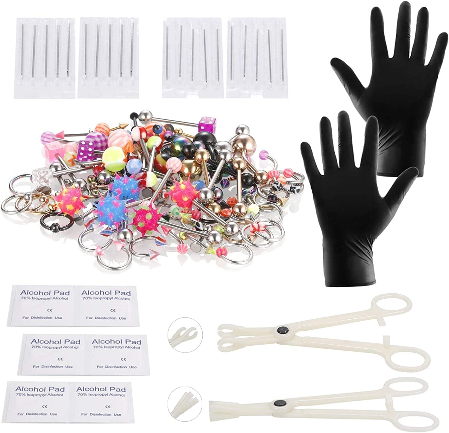 Xpircn 120PCS Piercing Kit Stainless Steel Acrylic 14G 16G Nose Septum Horseshoe Lip Tongue Eyebrow Tragus Belly Tongue Nipple Barbell Rings Piercing Jewelry Kit Tool Apparel & Accessories > Jewelry > Body Jewelry Xpircn