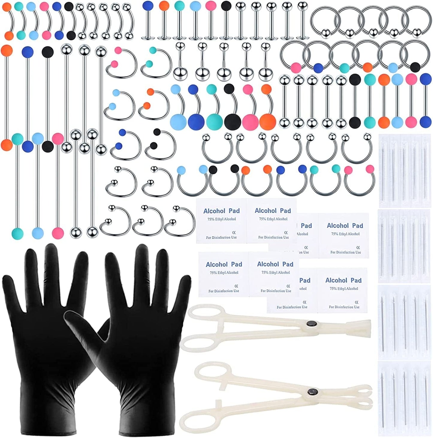 Xpircn 120PCS Piercing Kit Stainless Steel Acrylic 14G 16G Nose Septum Horseshoe Lip Tongue Eyebrow Tragus Belly Tongue Nipple Barbell Rings Piercing Jewelry Kit Tool Apparel & Accessories > Jewelry > Body Jewelry Xpircn 120PCS Silver&Frosted Acrylic