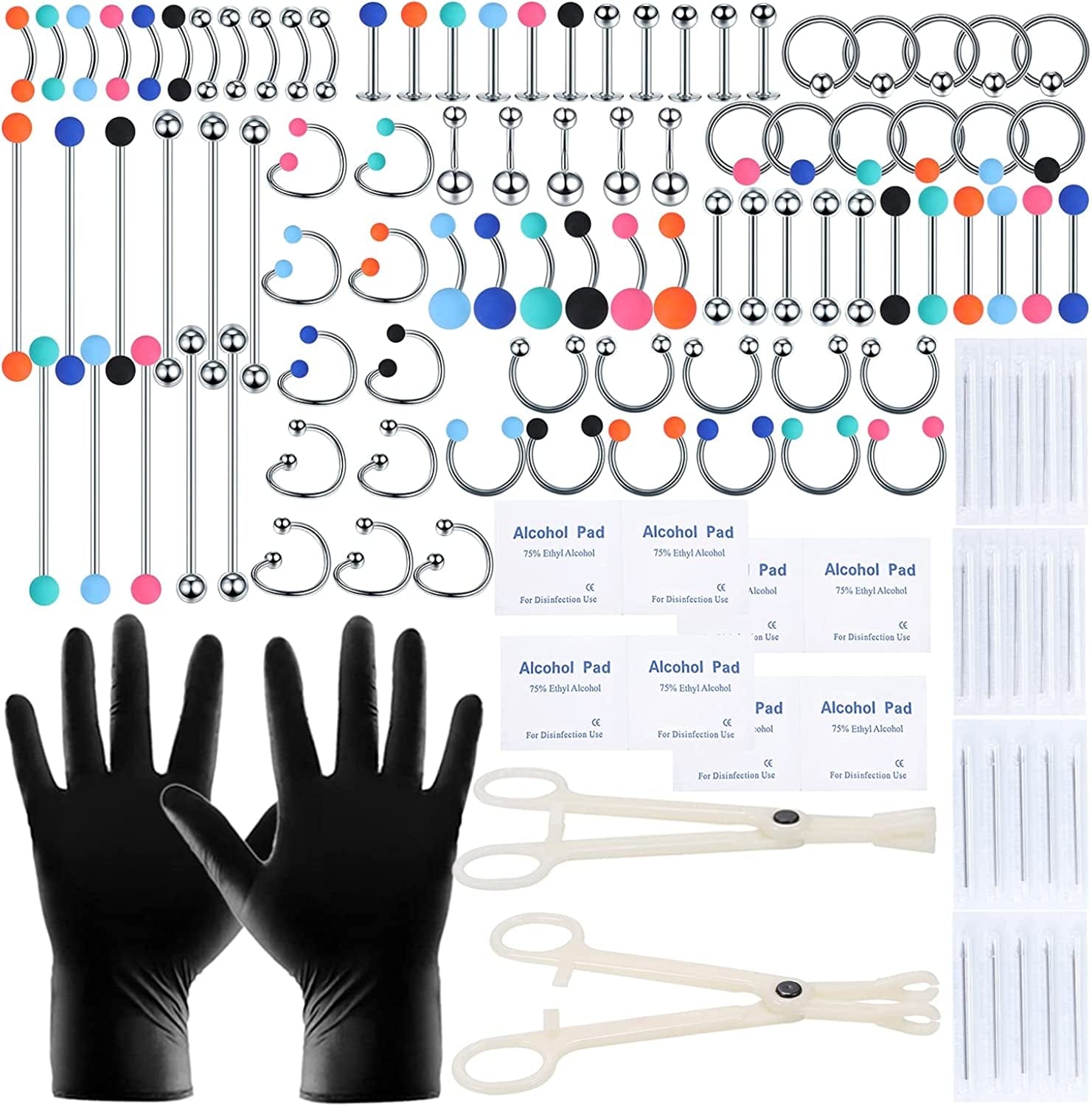 Xpircn 120PCS Piercing Kit Stainless Steel Acrylic 14G 16G Nose Septum Horseshoe Lip Tongue Eyebrow Tragus Belly Tongue Nipple Barbell Rings Piercing Jewelry Kit Tool Apparel & Accessories > Jewelry > Body Jewelry Xpircn 120PCS Silver&Frosted Acrylic