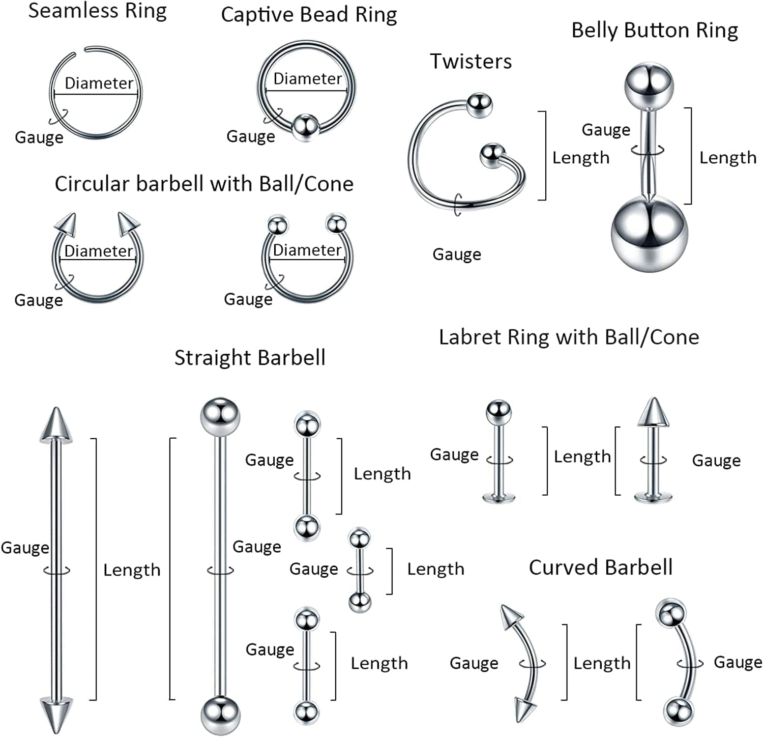 Xpircn 150PCS Piercing Kit Jewelry Stainless Steel Lip Nose Tongue Tragus Cartilage Daith Eeybrow Belly Button Rings Body Piercing Tools 14G 16G 20G Apparel & Accessories > Jewelry > Body Jewelry Xpircn