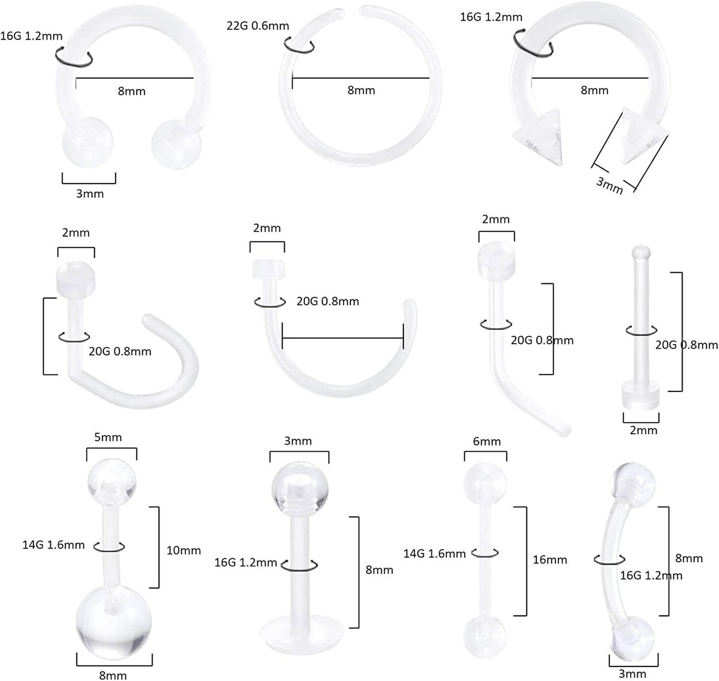 Xpircn Piercing Kit Stainless Steel Bioflex Lip Nose Tongue Tragus Cartilage Daith Eeybrow Belly Button Rings Body Piercing Jewelry 14G 16G 20G Apparel & Accessories > Jewelry > Body Jewelry Xpircn