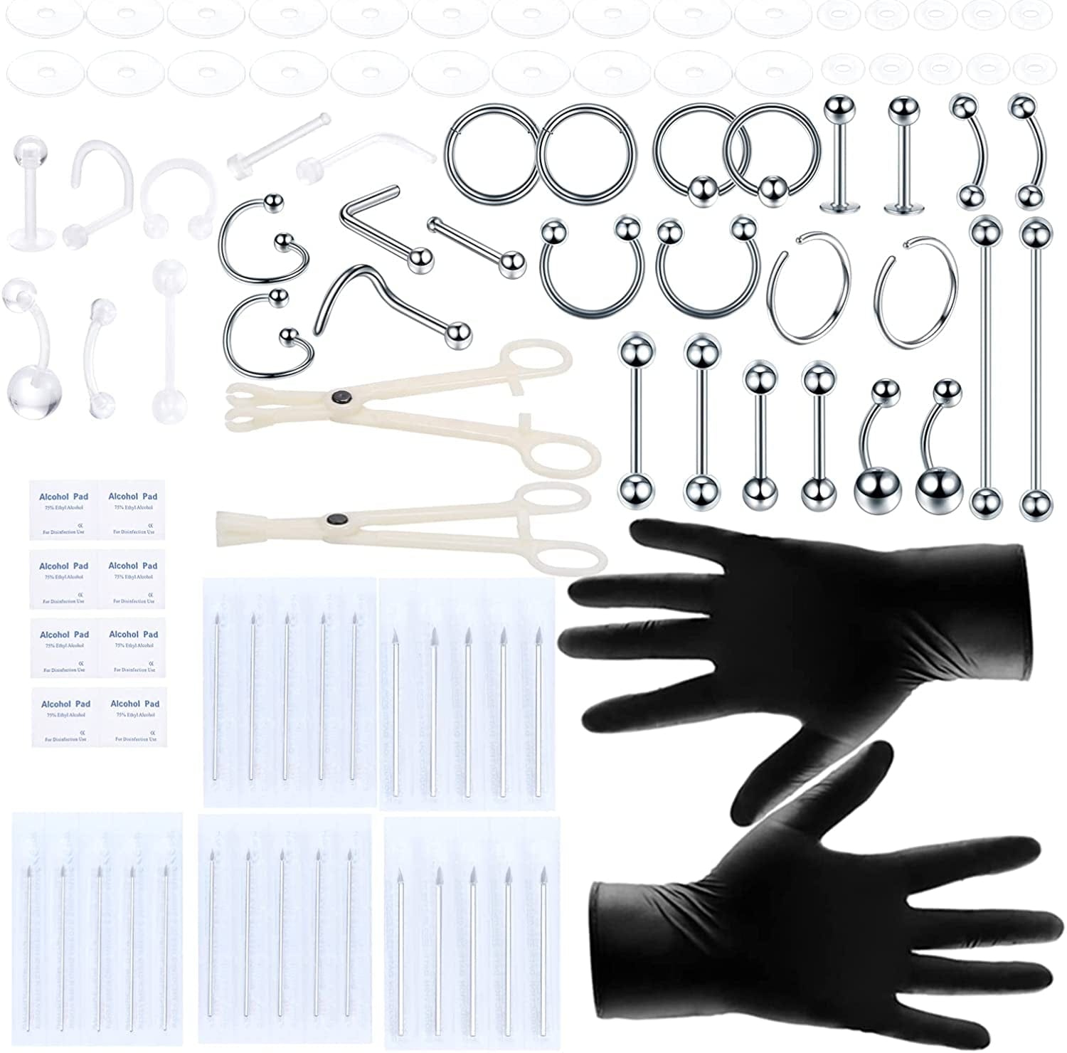 Xpircn Piercing Kit Stainless Steel Bioflex Lip Nose Tongue Tragus Cartilage Daith Eeybrow Belly Button Rings Body Piercing Jewelry 14G 16G 20G Apparel & Accessories > Jewelry > Body Jewelry Xpircn Stainless Steel and Acrylic, Silver, 100PCS