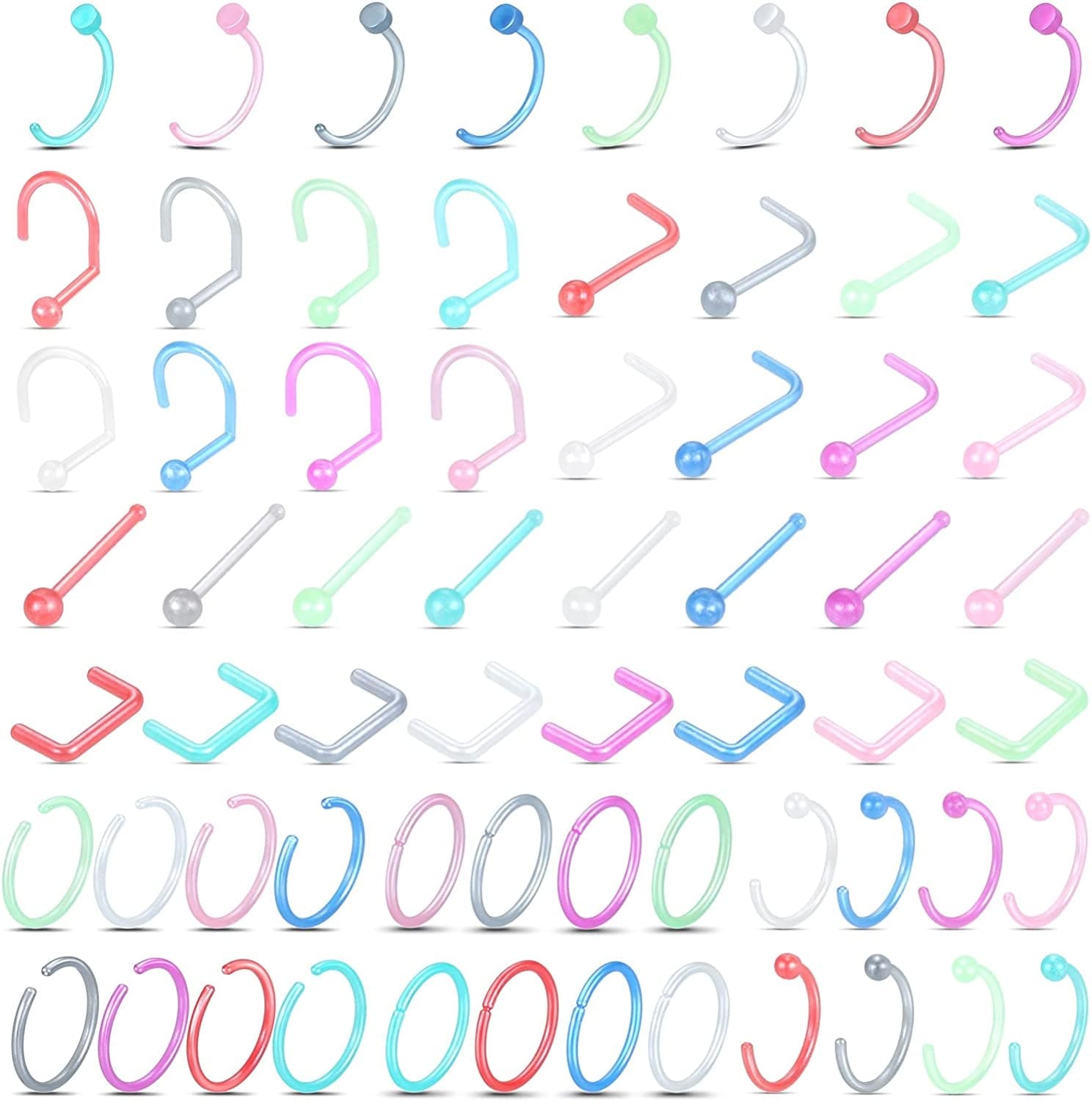 Xpircn Piercing Kit Stainless Steel Bioflex Lip Nose Tongue Tragus Cartilage Daith Eeybrow Belly Button Rings Body Piercing Jewelry 14G 16G 20G Apparel & Accessories > Jewelry > Body Jewelry Xpircn Implant Acrylic, Colorful, 64PCS