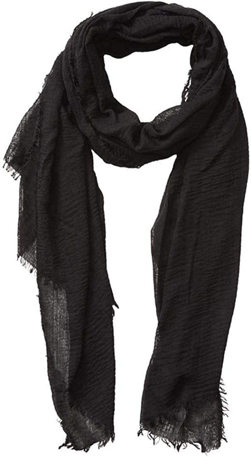XRDSS Summer Cotton Blend Crinkle Vintage Soft Scarf with Fringed Edges 35" × 70" Apparel & Accessories > Clothing Accessories > Scarves & Shawls XRDSS Black