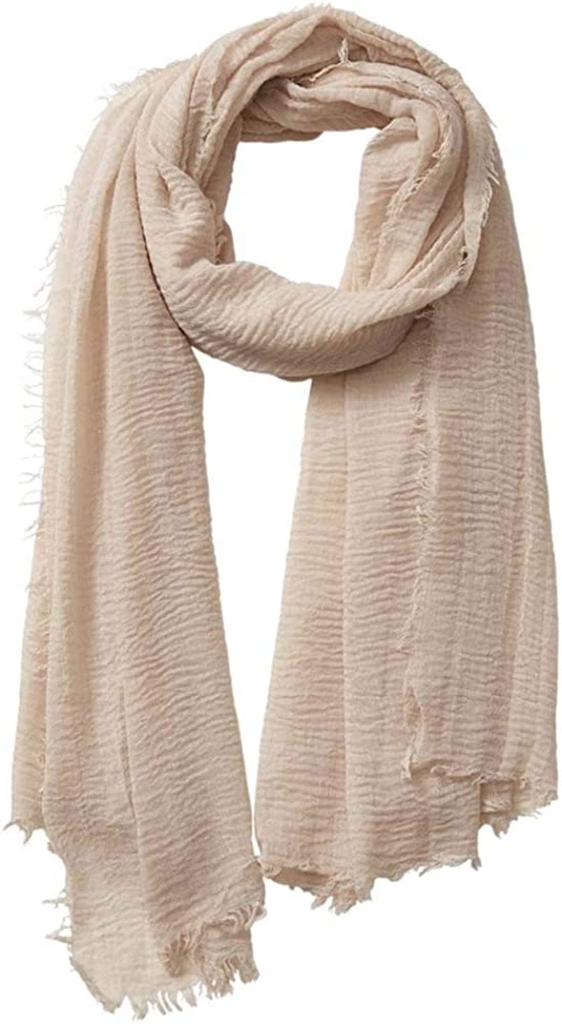 XRDSS Summer Cotton Blend Crinkle Vintage Soft Scarf with Fringed Edges 35" × 70" Apparel & Accessories > Clothing Accessories > Scarves & Shawls XRDSS Khaki