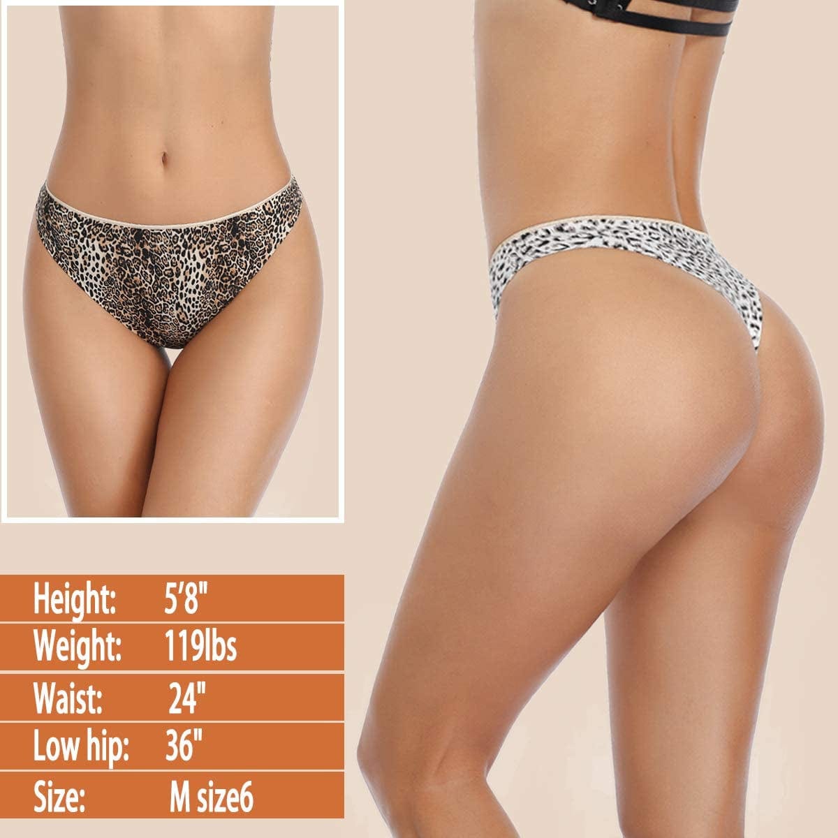 XS-XL Seamless, Soft, Spandex Stretchy Nylon Leopard Print Animal Print Thongs for Women