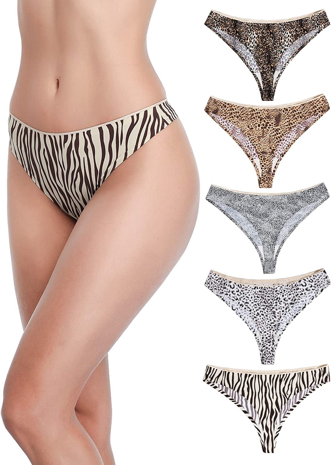 XS-XL Seamless, Soft, Spandex Stretchy Nylon Leopard Print Animal Print Thongs for Women