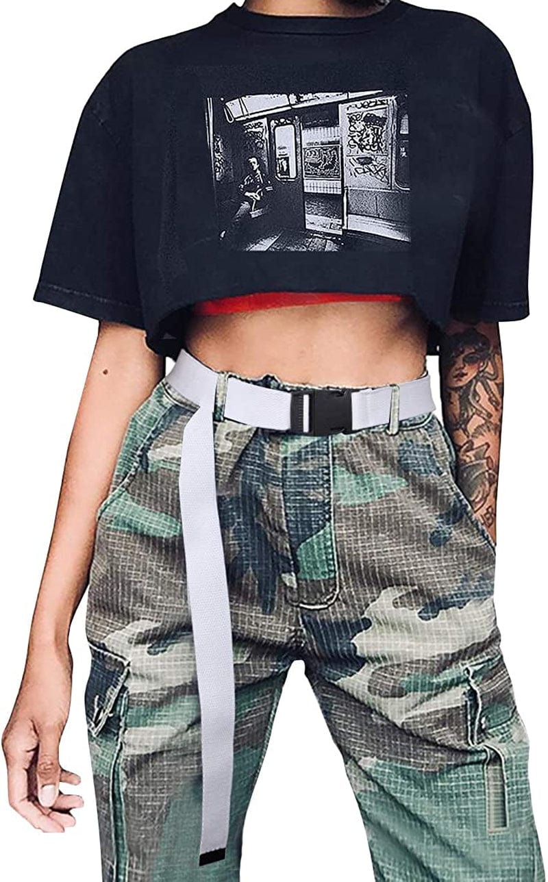 XZQTIVE Canvas Web Belt for Women, Cool Cargo Belt with Plastic Buckle, Hip Hop Streetwear Style Waist Belt for Dress Apparel & Accessories > Clothing Accessories > Belts XZQTIVE 02 White 120cm:Pant upto 38"