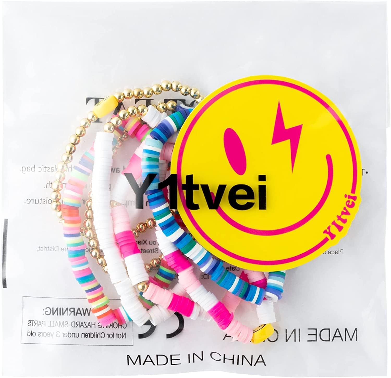 Y1Tvei 7Pcs Heishi Surfer Bracelets Set Colorful Preppy Happy Smile Evil Eye Beaded Stretch Bracelets Clay Stackable Boho Disc Bracelets Y2K Kidcore Aesthetic Summer Beach Jewelry for Women Girls Apparel & Accessories > Jewelry > Bracelets Y1tvei