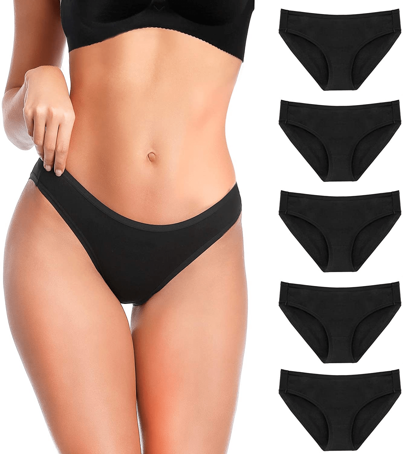 YADIFEN 5/10 Pack Cotton Underwear for Women Hipster Panties Low Briefs Bikini Underwears Apparel & Accessories > Clothing > Underwear & Socks > Underwear YADIFEN Black-5 Pack X-Large