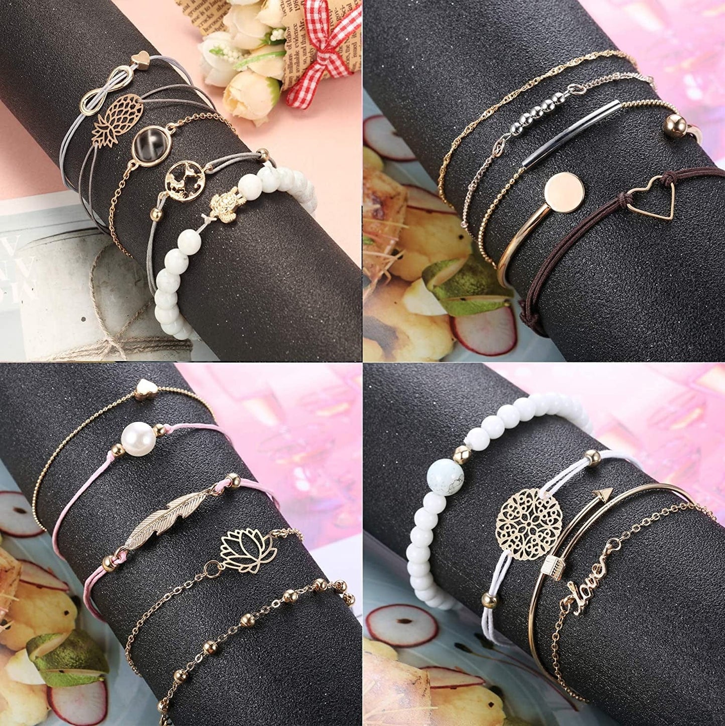 YADOCA 20 Pcs Layered Bracelet Set for Women Multiple Stackable Wrap Bangle Turtle Pineapple Arrow Feather Lotus Assorted Beaded Bracelets Adjustable Jewelry Apparel & Accessories > Jewelry > Bracelets YADOCA