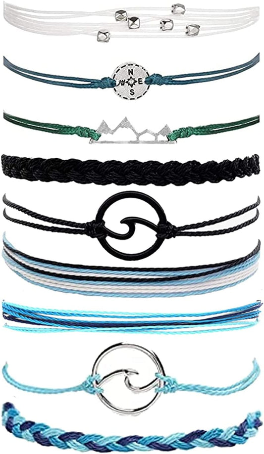 YANCHUN String Bracelets for Teen Girls Boho Breach Bracelet for Women Surfer Waterproof Anklet Friendship Bracelets for Men Apparel & Accessories > Jewelry > Bracelets YANCHUN A:Blue &Black&Mountain Set