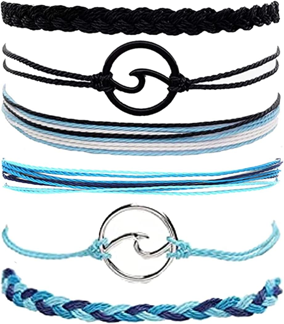 YANCHUN String Bracelets for Teen Girls Boho Breach Bracelet for Women Surfer Waterproof Anklet Friendship Bracelets for Men Apparel & Accessories > Jewelry > Bracelets YANCHUN D:Blue&Black Set
