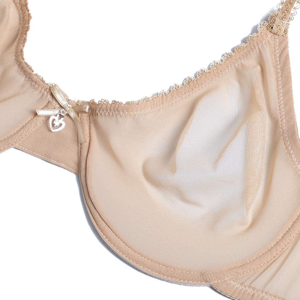YANDW Sexy Sheer See through Bras Unlined Underwire Lace Mesh Non Padded Ultra Thin Clear Bralette