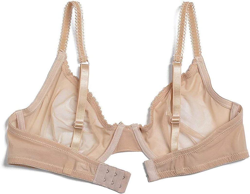 YANDW Sexy Sheer See through Bras Unlined Underwire Lace Mesh Non Padded Ultra Thin Clear Bralette