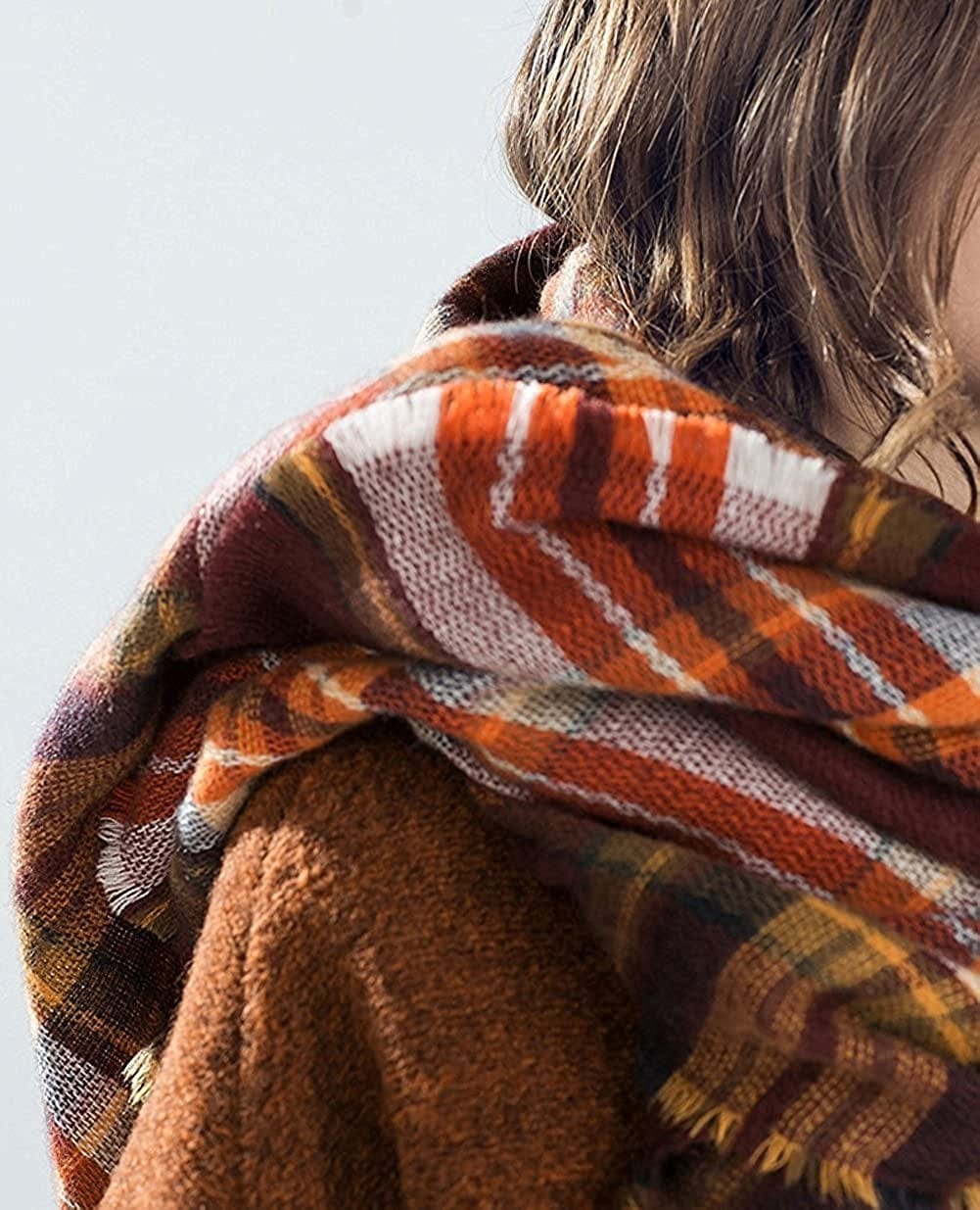 Yanekop Womens Plaid Blanket Scarf Big Square Scarves Warm Tartan Checked Shawl Apparel & Accessories > Clothing Accessories > Scarves & Shawls Yanekop