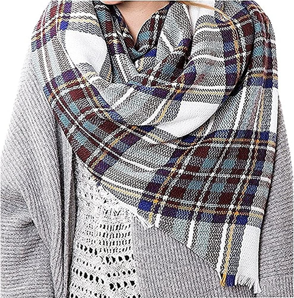 Yanekop Womens Plaid Blanket Scarf Big Square Scarves Warm Tartan Checked Shawl Apparel & Accessories > Clothing Accessories > Scarves & Shawls Yanekop
