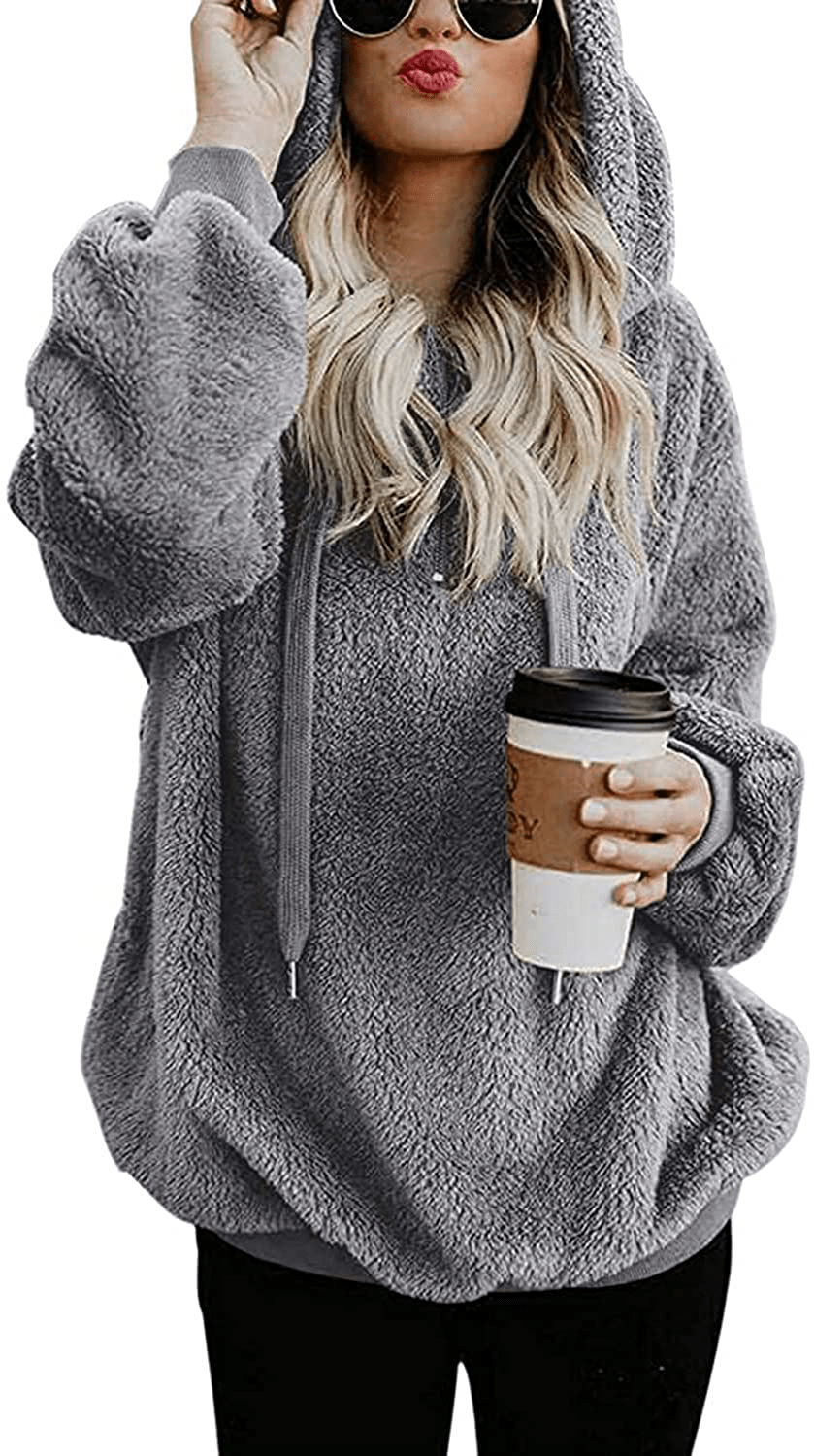 Yanekop Womens Sherpa Pullover Fuzzy Fleece Sweatshirt Oversized Hoodie with Pockets Apparel & Accessories > Clothing > Activewear Kylie Max