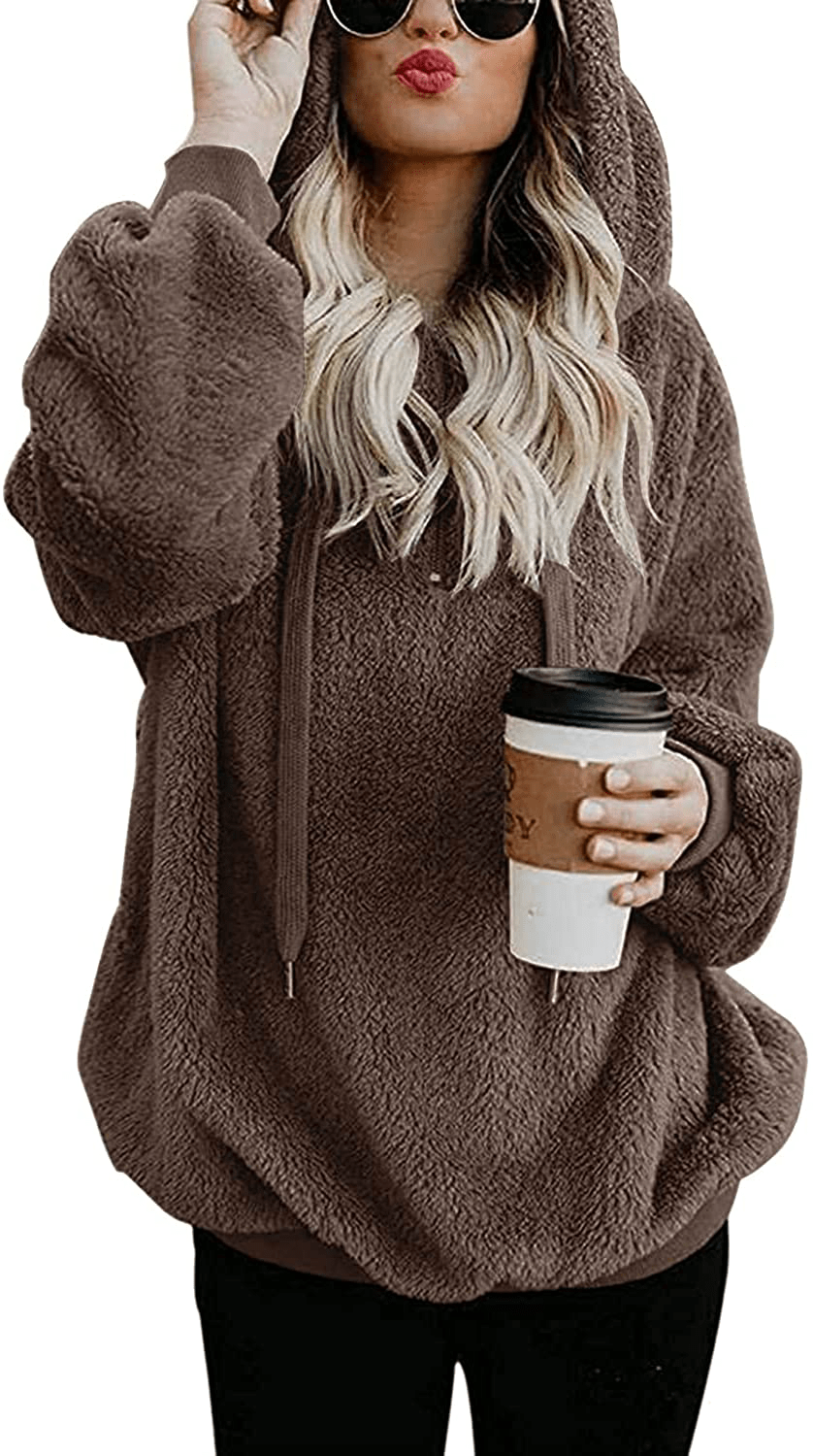 Yanekop Womens Sherpa Pullover Fuzzy Fleece Sweatshirt Oversized Hoodie with Pockets Apparel & Accessories > Clothing > Activewear Kylie Max