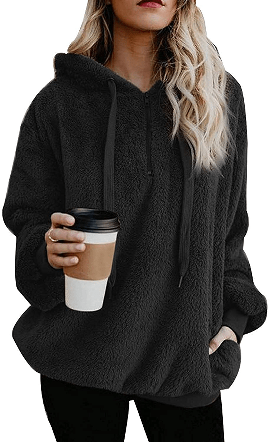 Yanekop Womens Sherpa Pullover Fuzzy Fleece Sweatshirt Oversized Hoodie with Pockets Apparel & Accessories > Clothing > Activewear Kylie Max
