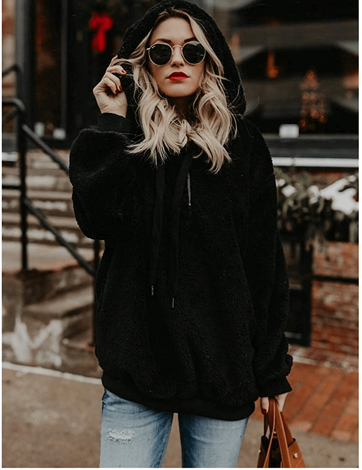 Yanekop Womens Sherpa Pullover Fuzzy Fleece Sweatshirt Oversized Hoodie with Pockets Apparel & Accessories > Clothing > Activewear Kylie Max