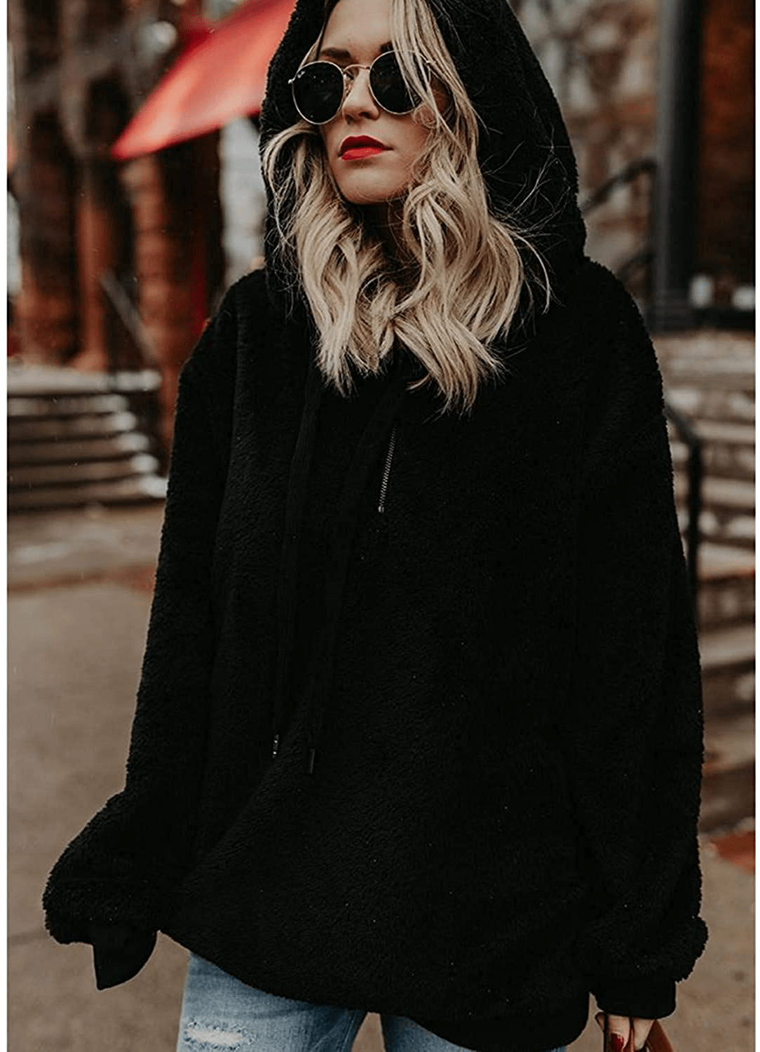 Yanekop Womens Sherpa Pullover Fuzzy Fleece Sweatshirt Oversized Hoodie with Pockets Apparel & Accessories > Clothing > Activewear Kylie Max