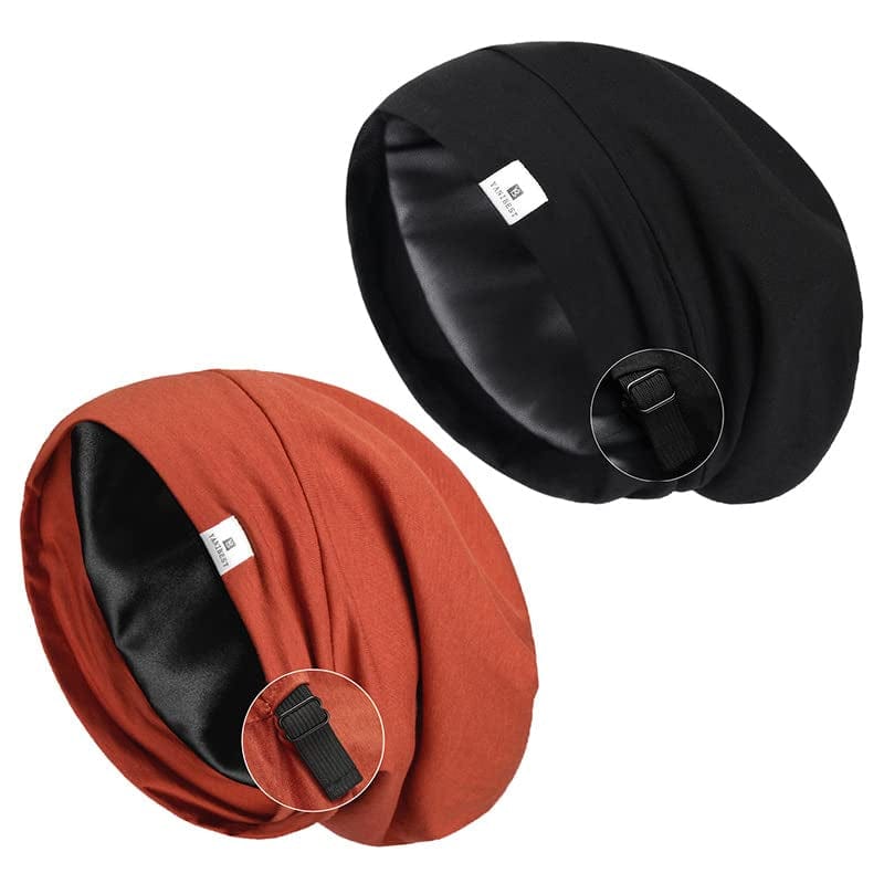 YANIBEST Slouchy Beanie Hat Satin Lined Sleep Cap Satin Bonnet Chemo Headwear Caps for Women and Men Pure Black Apparel & Accessories > Clothing Accessories > Headwear YANIBEST Pure Black & Red Brown Large