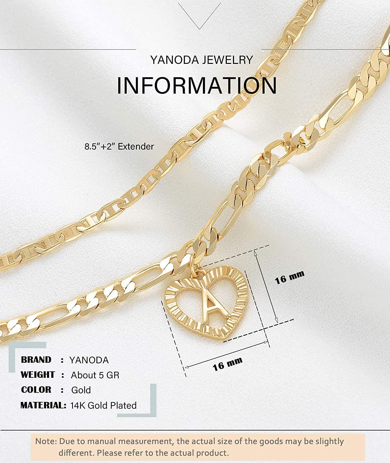 YANODA Initial Ankle Bracelets for Women 14K Gold Plated Layered Figaro Chain Letter Initial Anklets Handmade Layered Heart Ankle Bracelets Personalized Gifts for Women Teen Girls Apparel & Accessories > Jewelry > Anklets YANODA