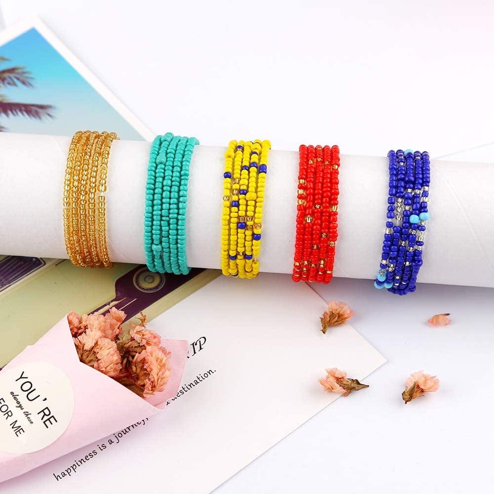 Yansport Elastic Waist Bead Body Chain, 14PC Colorful African Belly Beads, Bikini Waist Beads Chains Set, Summer Fashion Jewelry for Women and Girls Apparel & Accessories > Jewelry > Body Jewelry yansport