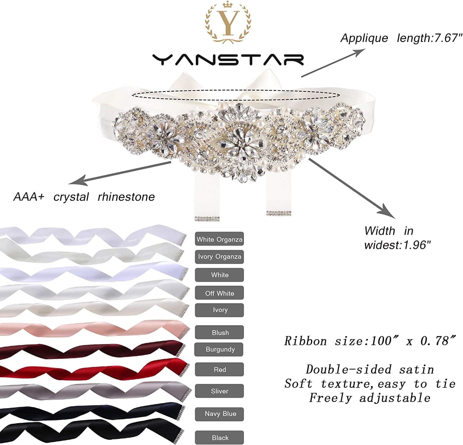 Yanstar Handmade Bridal Belt Wedding Belts Sashes Rhinestone Crystal Beads Belt for Bridal Gowns Apparel & Accessories > Clothing Accessories > Belts yanstar