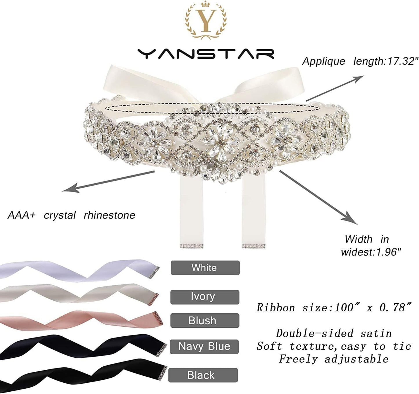 Yanstar Handmade Wedding Belt with Rhinestone Crystal Bridal Belt for Wedding Dress Apparel & Accessories > Clothing Accessories > Belts yanstar