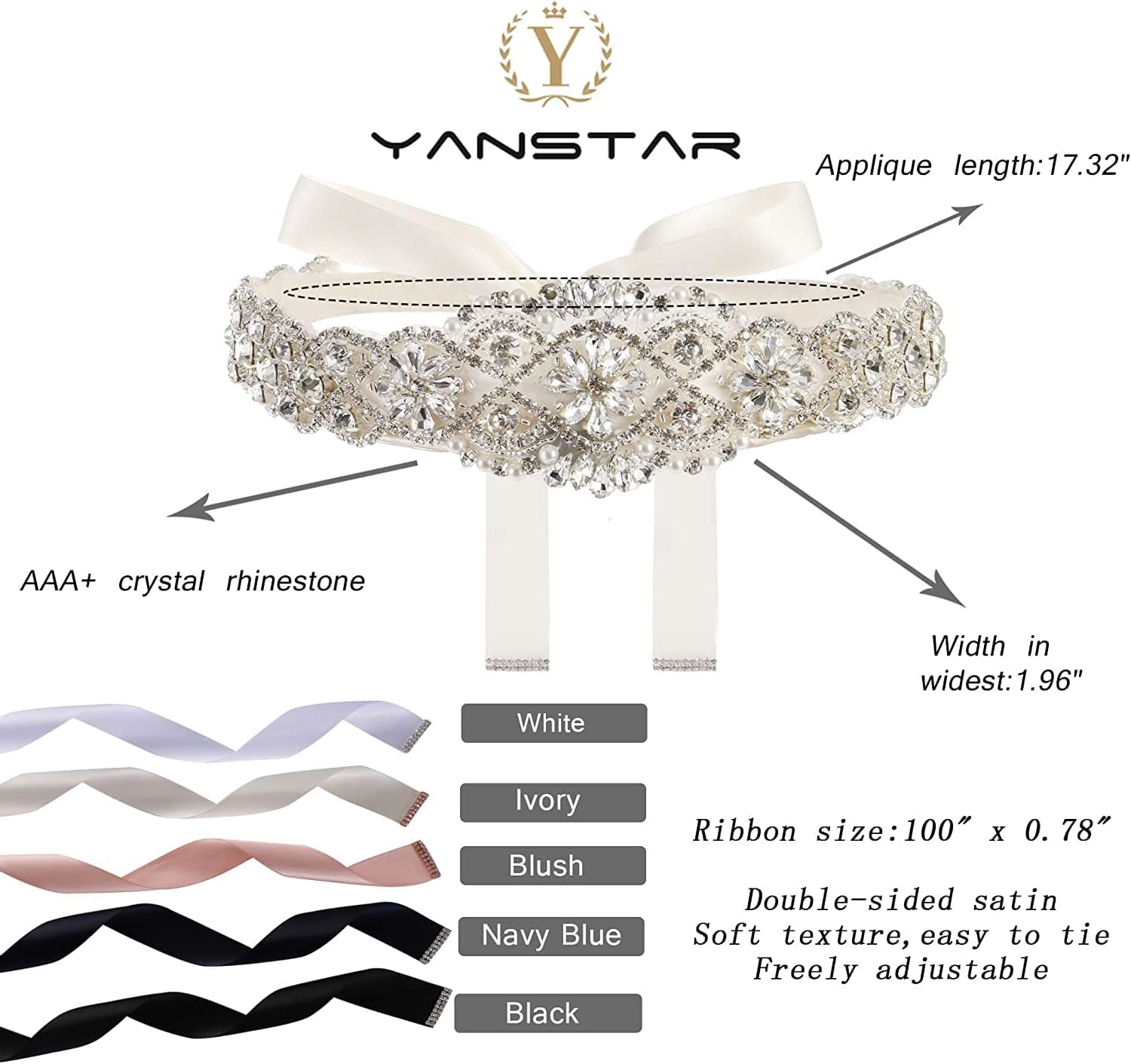 Yanstar Handmade Wedding Belt with Rhinestone Crystal Bridal Belt for Wedding Dress Apparel & Accessories > Clothing Accessories > Belts yanstar