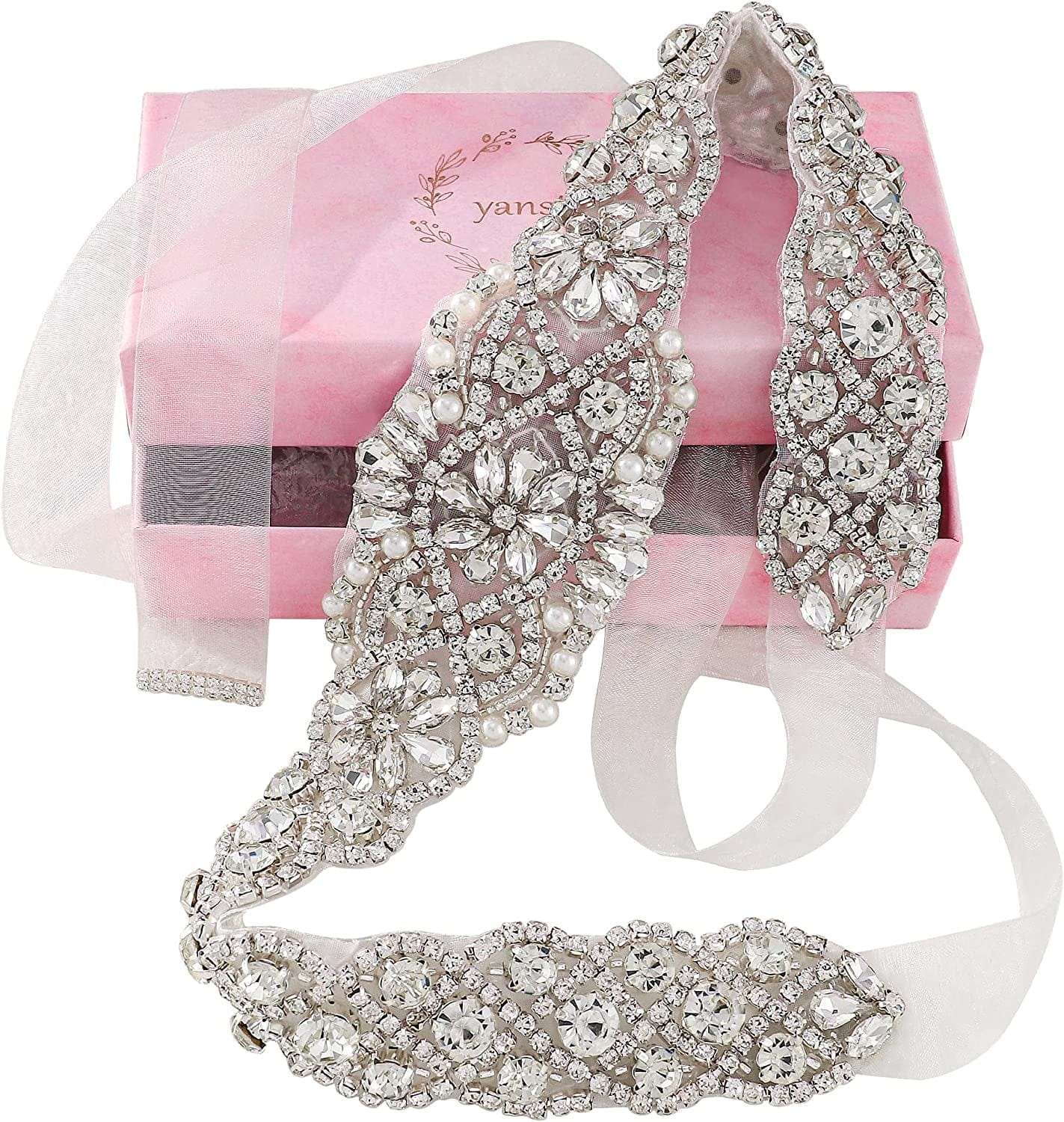 Yanstar Handmade Wedding Belt with Rhinestone Crystal Bridal Belt for Wedding Dress Apparel & Accessories > Clothing Accessories > Belts yanstar Silver-silver Organza